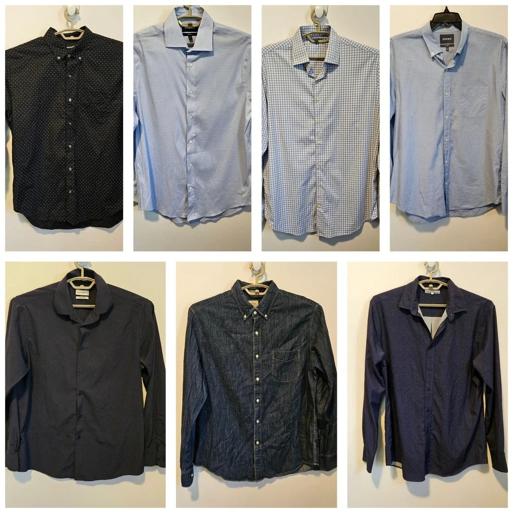 Lot of 7 JCrew Bonobos Peter Millar Lucky Button Down Up Dress Shirt Men Large